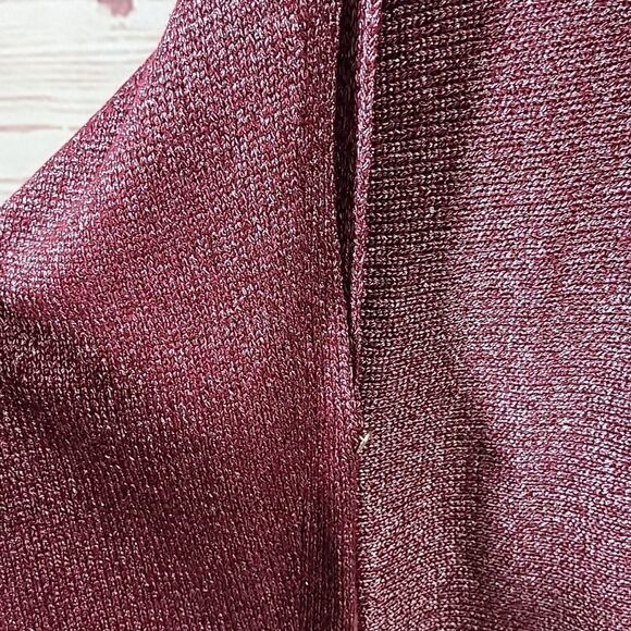 The Limited, Burgundy with Silver Metallic Knit Cold Shoulder Sweater, Size M - Picture 3 of 7